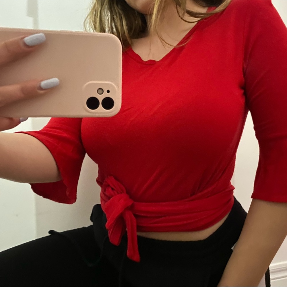 red tie-up top